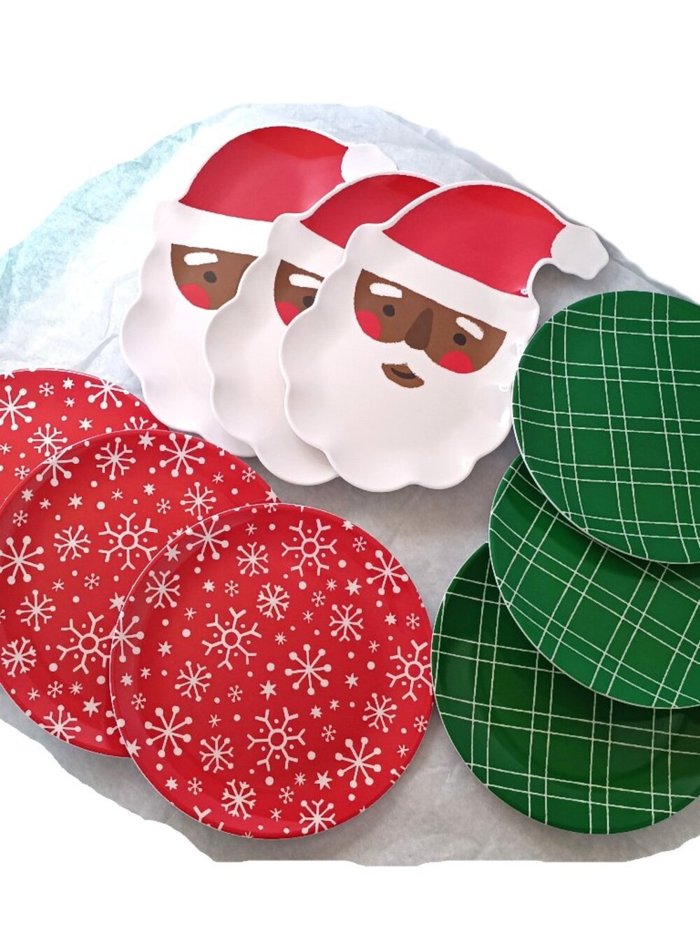 Wondershop 3 Santa Figural Plates and 6 Round Plates Lot of 9 Plates Melamine